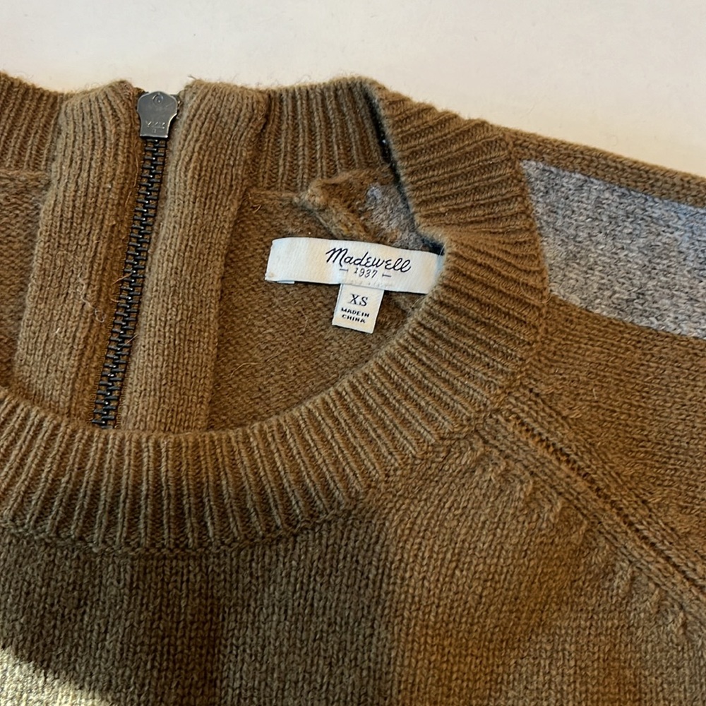 Madewell women’s 100% Merino wool scoop-neck sweater overside green/grey sizeXS‎ - Picture 11 of 16
